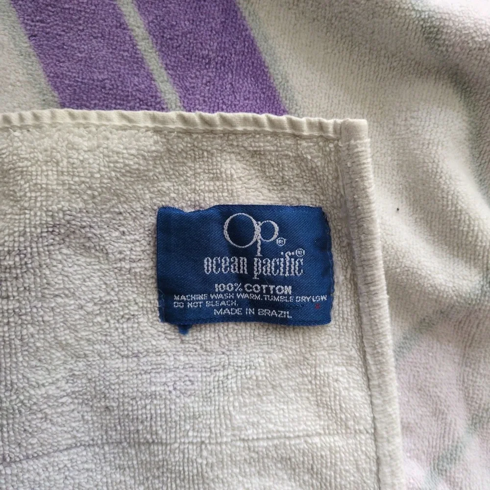 Vtg OP Ocean Pacific Logo Beach Towel Chevron Retro Purple Blue Surfer‎ 28x58